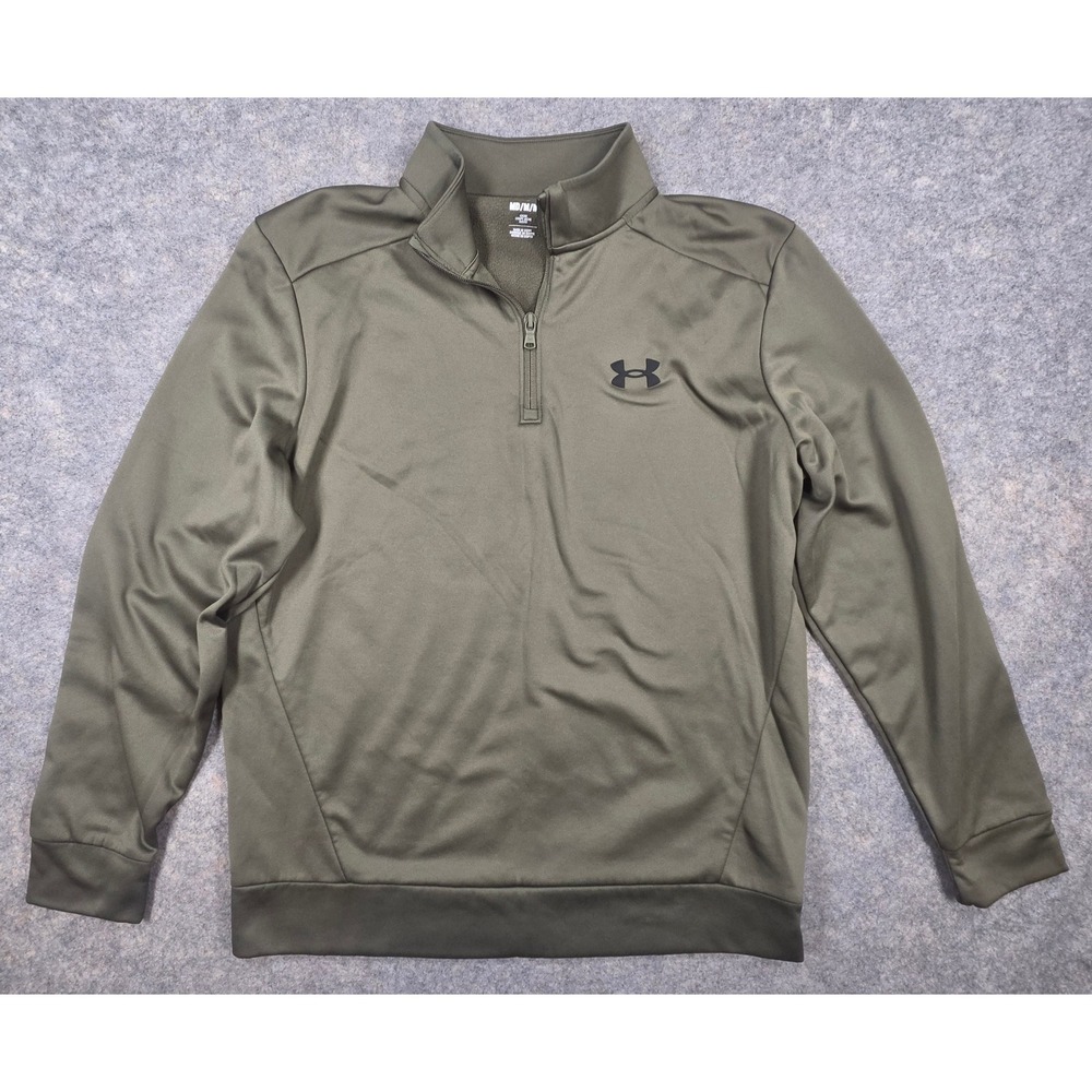Under Armour Mens Medium Olive Green Quarter Zip Fleece Pullover Loose Fit